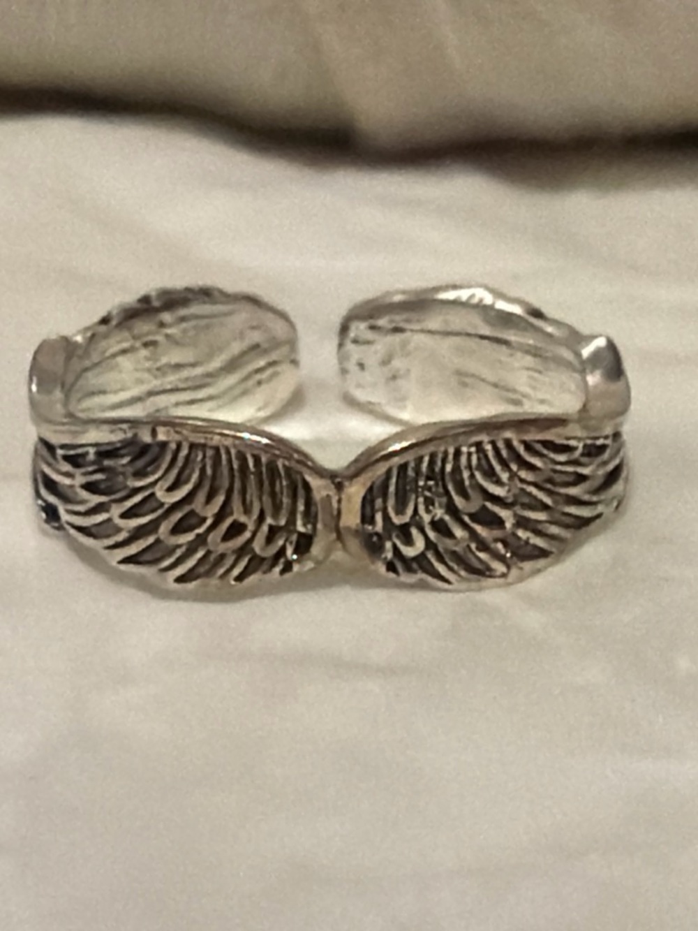 Sterling Silver Angel Wing Open Cuff Ring - Silver